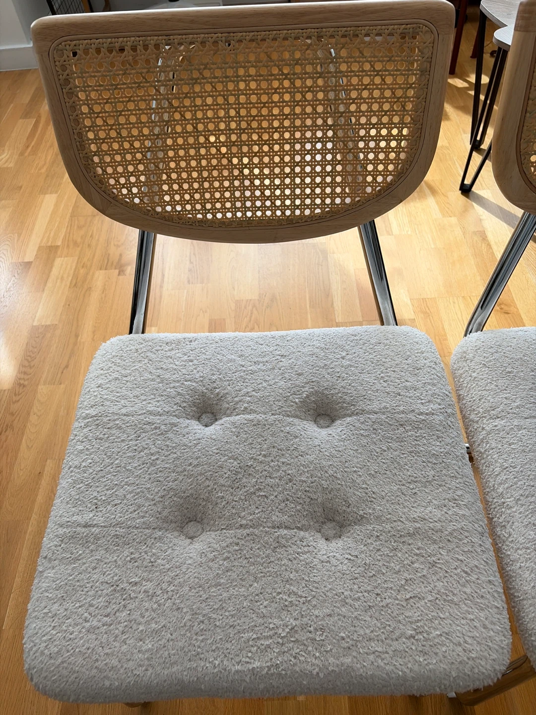 Set of 2 Boucle Upholstered Cane Back Dining Chairs - photo 2