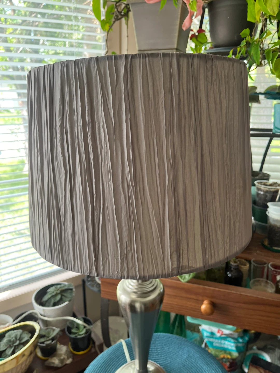 Silver Table Lamp with Grey Pleated Shade - photo 5