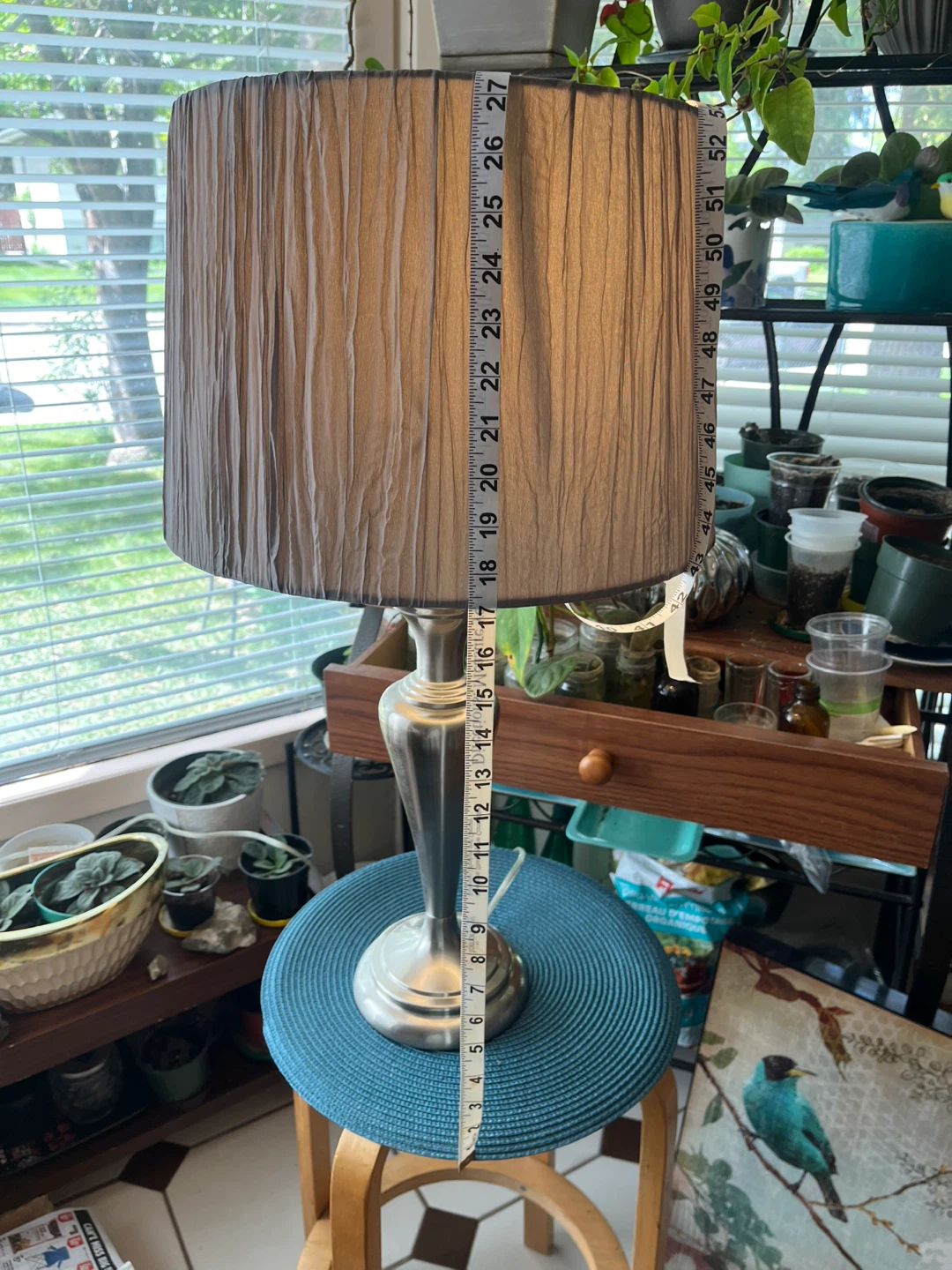 Silver Table Lamp with Grey Pleated Shade - photo 2