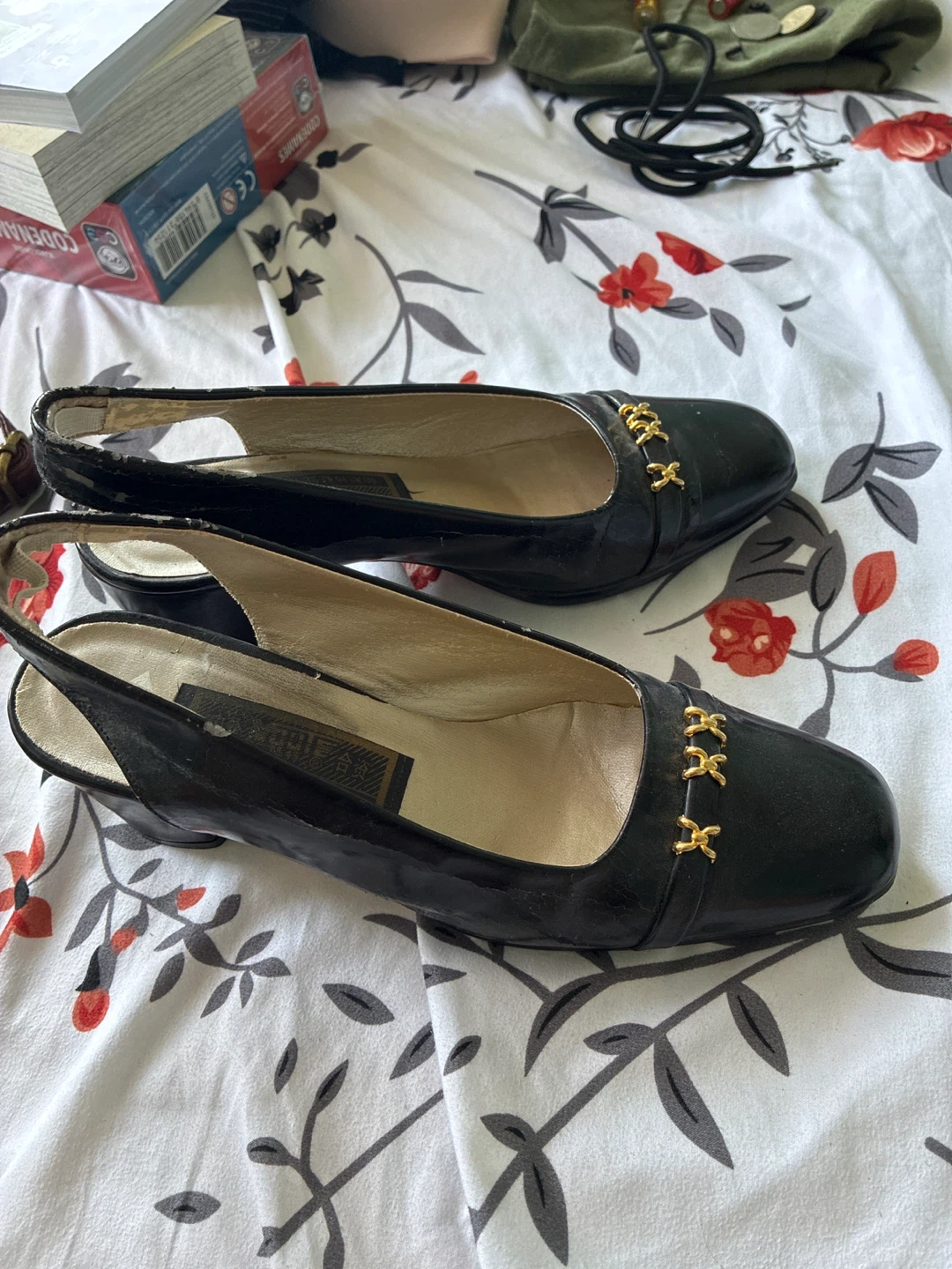 Black Slingback Heels with Gold Accent - Size 8 - photo 3