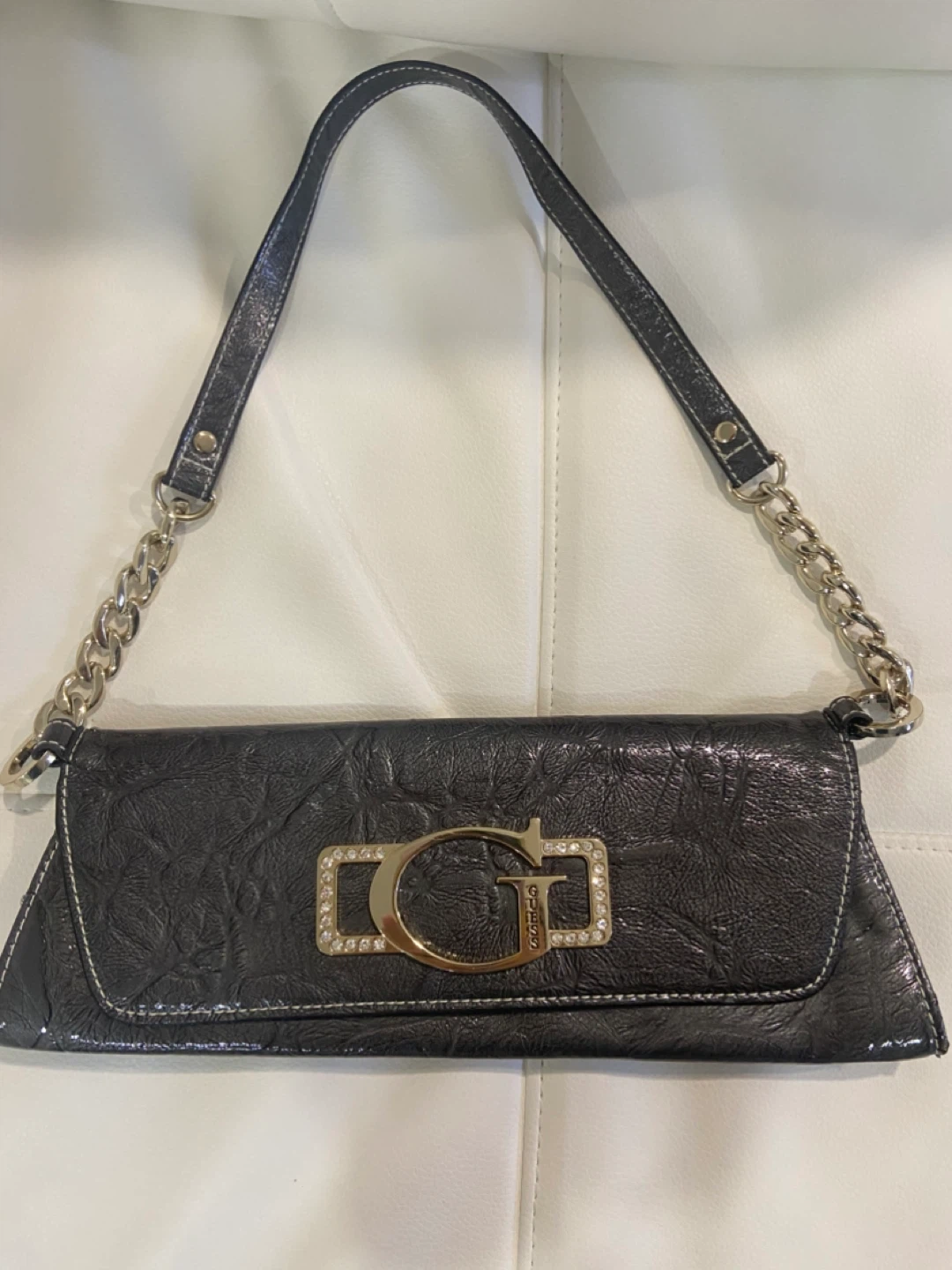 GUESS Black Patent Leather Shoulder Bag