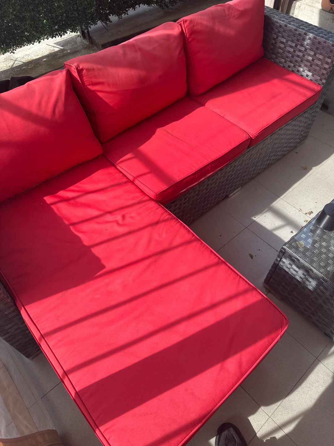 Outdoor Sectional Sofa with Red Cushions - photo 3