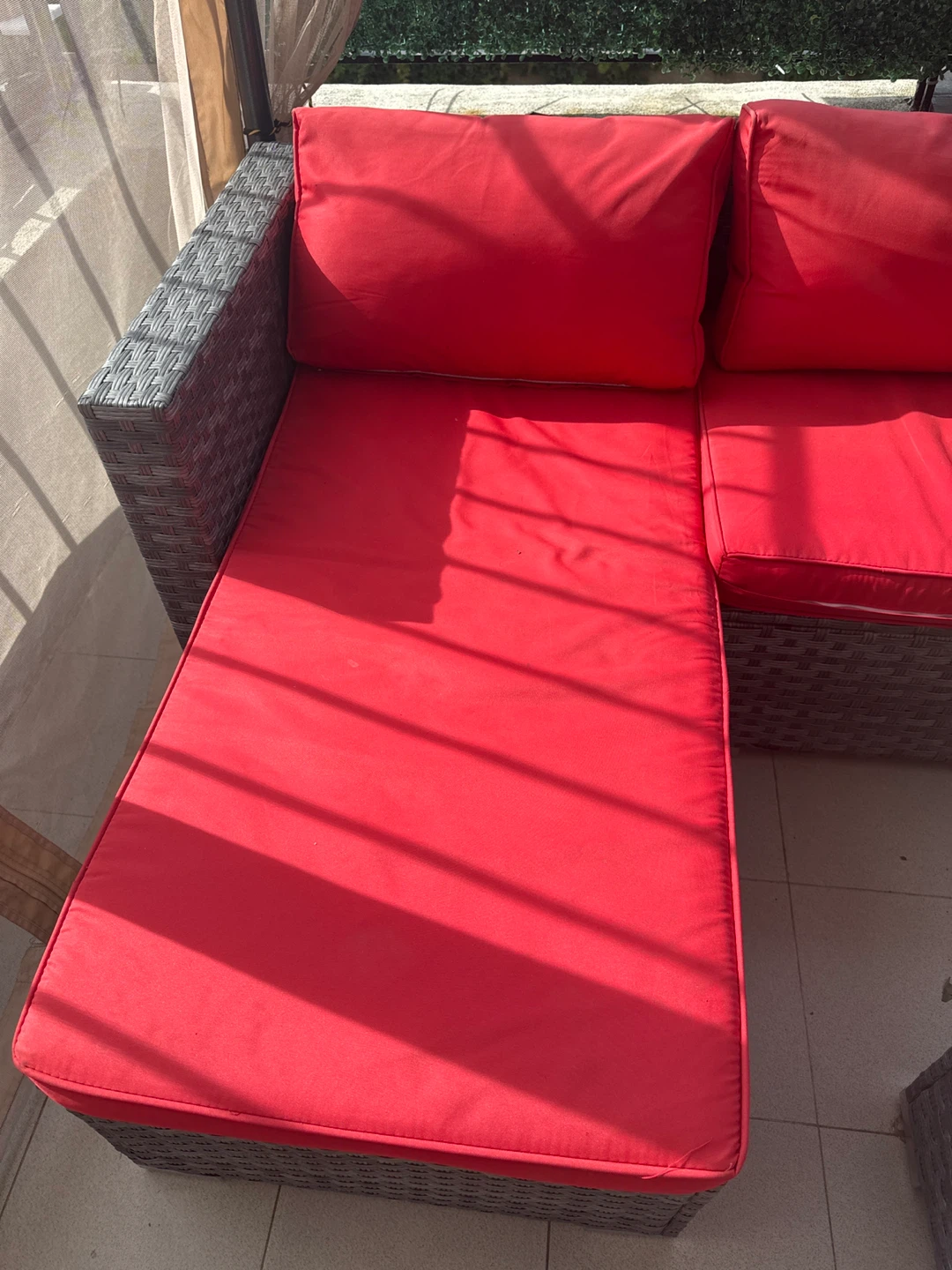 Outdoor Sectional Sofa with Red Cushions - photo 2
