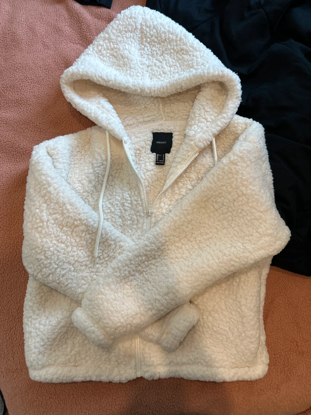 Forever 21 Cream Teddy Fleece Hoodie
