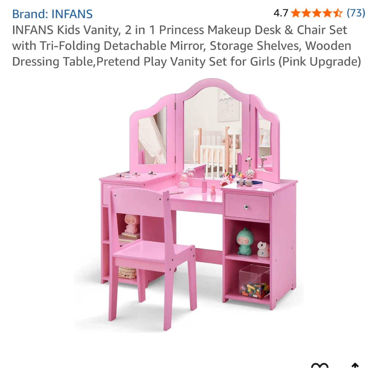INFANS Pink Kids Vanity Desk and Chair Set