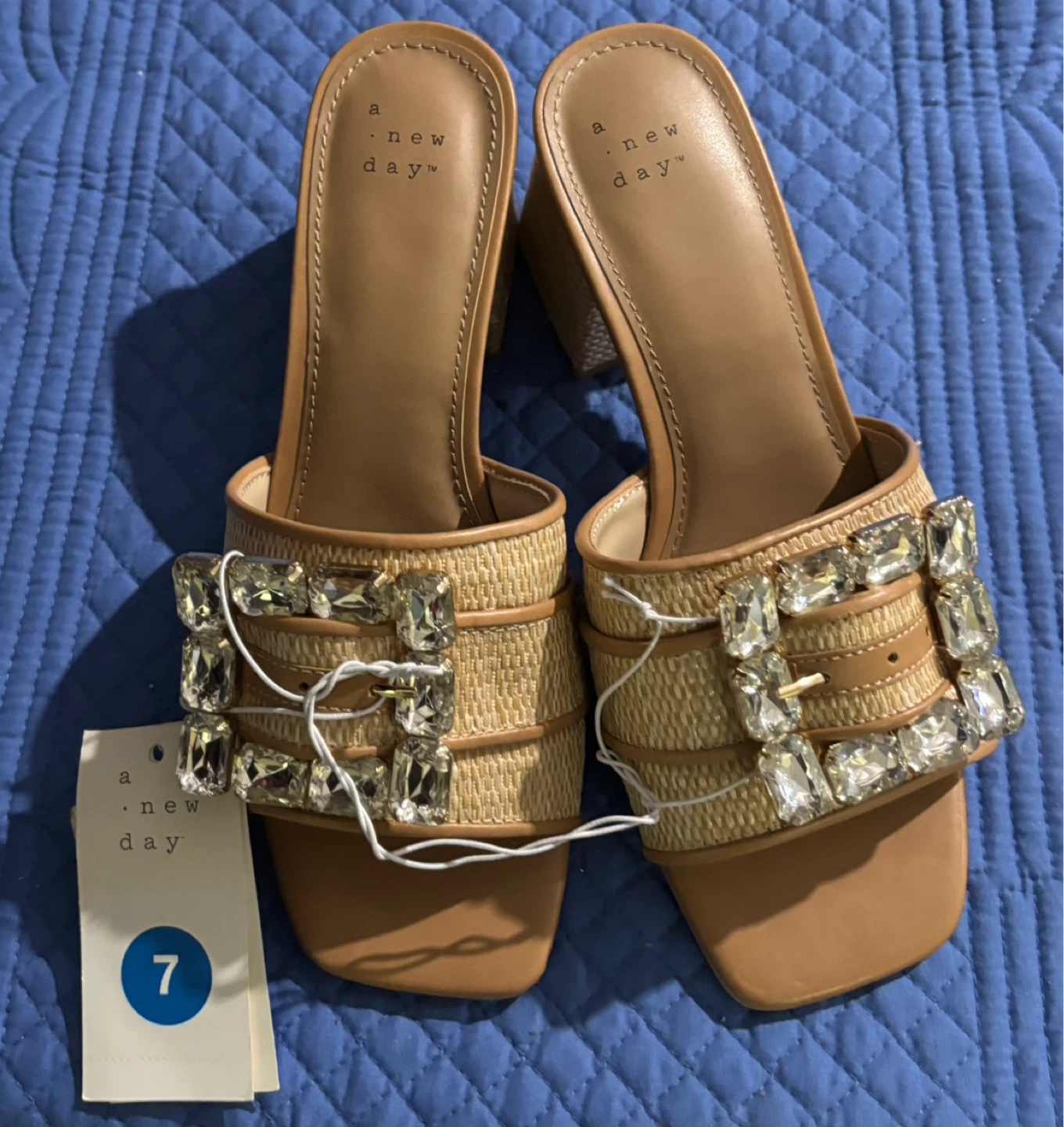 NEW-A New Day Embellished Heeled Slide Sandals Tan Size 7 - photo 2