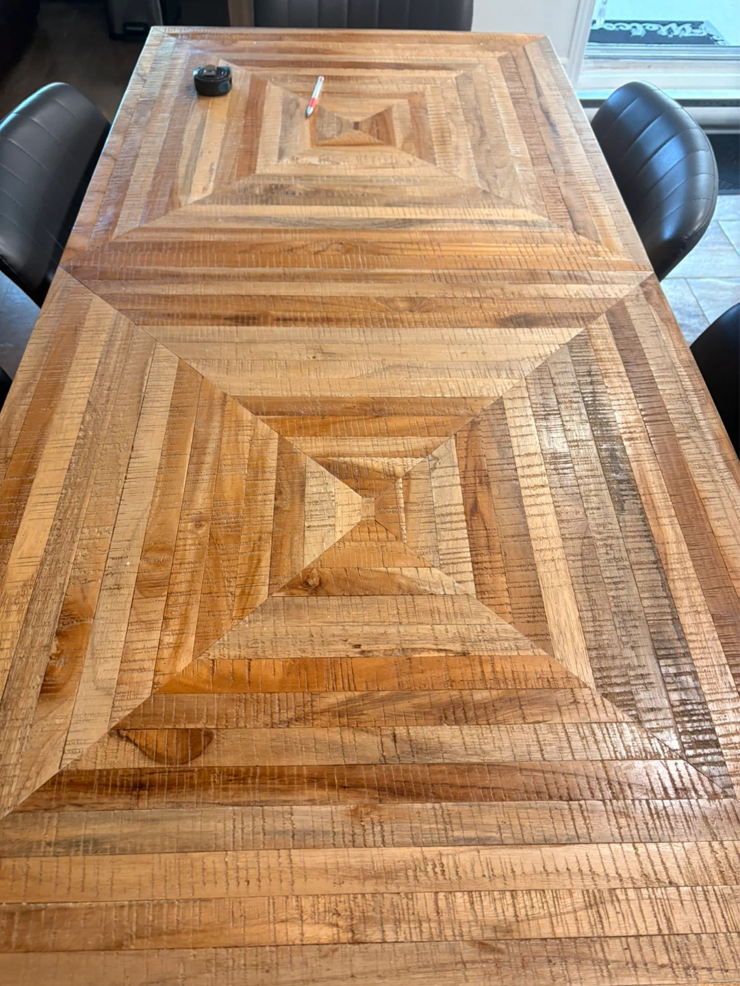 Wooden Dining Table with Geometric Pattern - photo 3