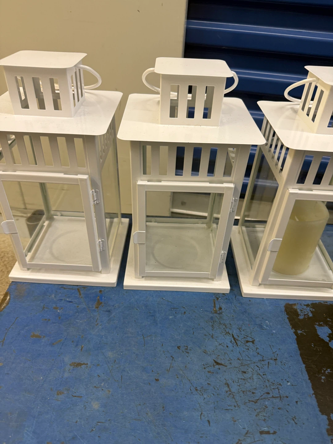 White Metal Lanterns with Glass Panels (Set of 3)