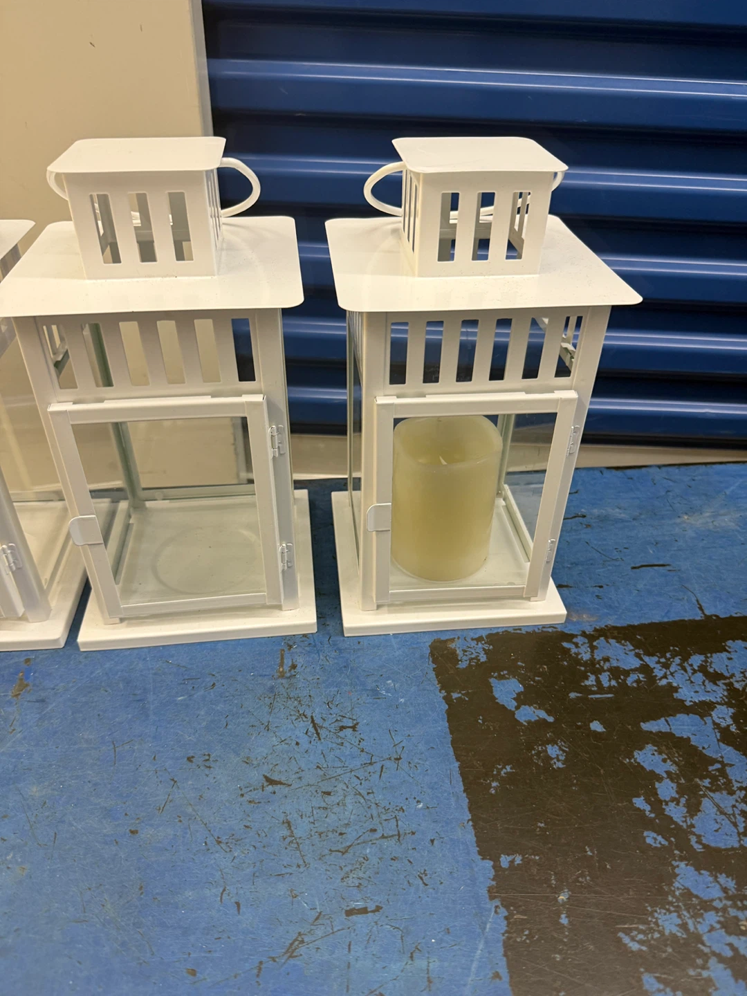 White Metal Lanterns with Glass Panels (Set of 3) - photo 2