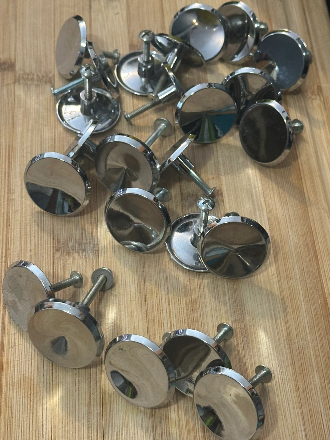 Lot of 24 Mid century round chrome drawer pulls 1.5”