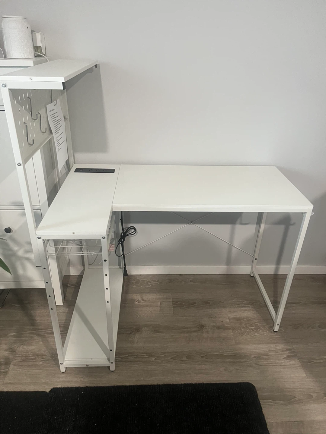 White Computer Desk with Side Shelves