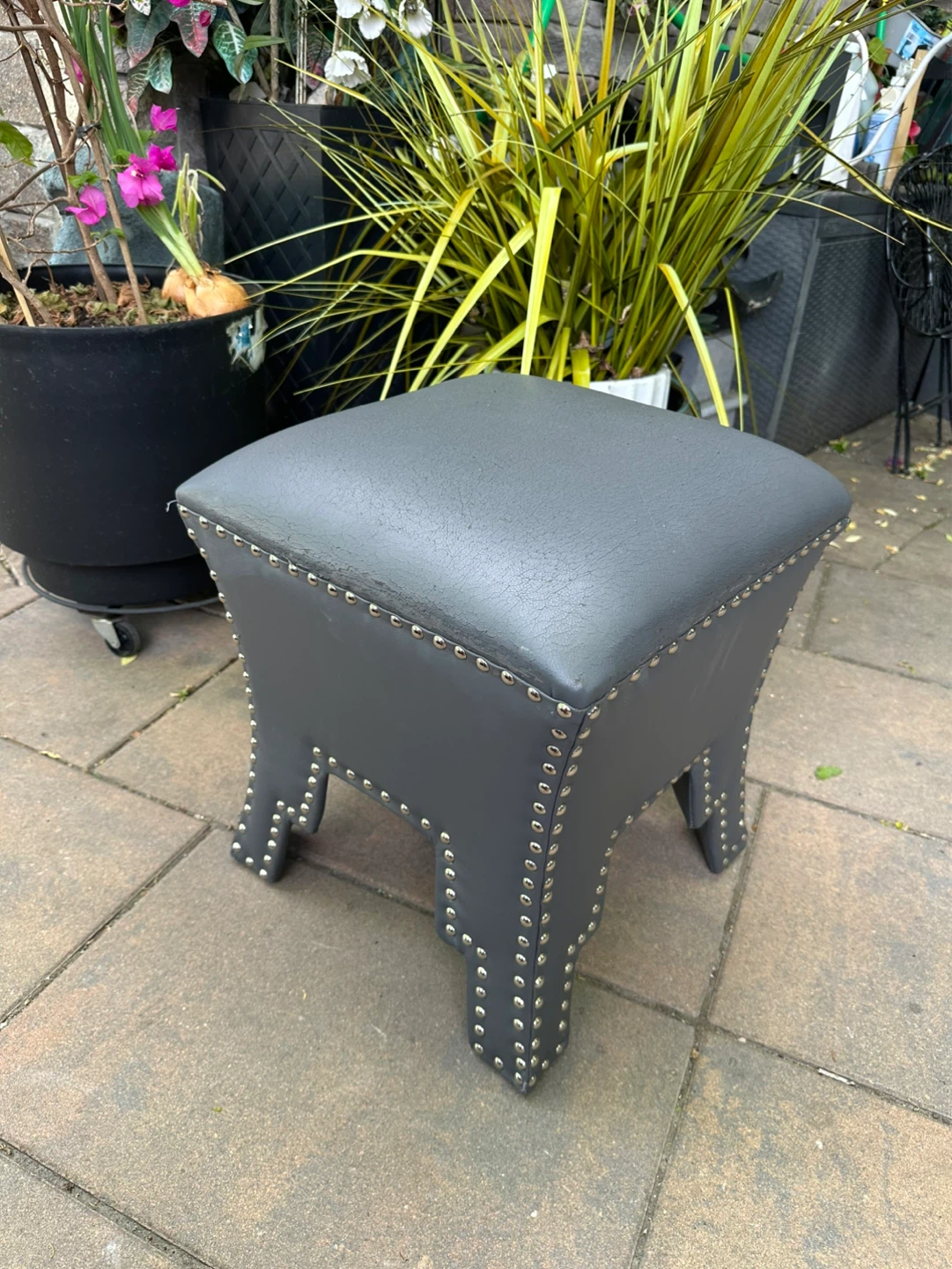 HomSense Grey Faux Leather Ottoman Footstool