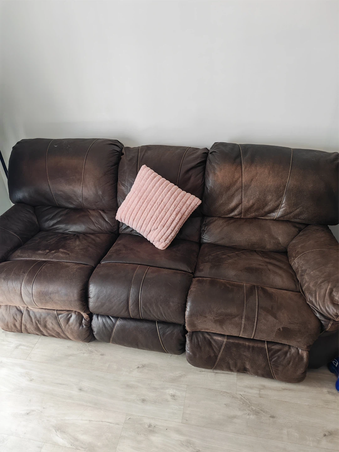 Moving Sale! Brown Leather Reclining Sofa/Couch - 3 Seater