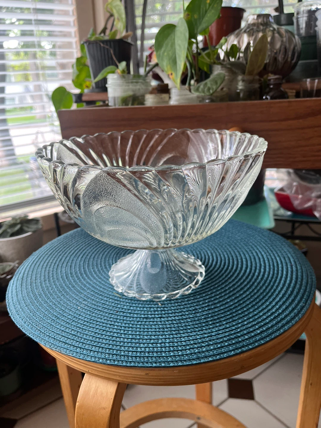 Vintage Clear Glass Pedestal Bowl