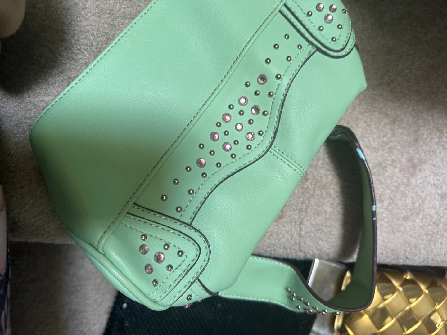 JL by Jennifer Lopez Mint Green Studded Shoulder Bag
