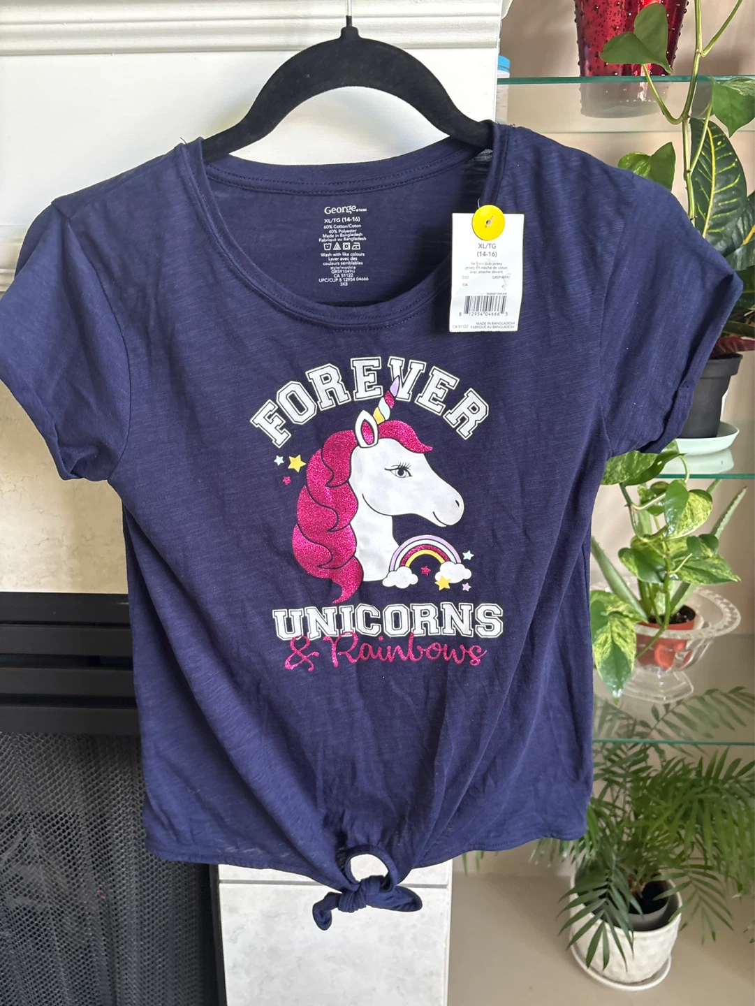 George Girls XL/TG Tie-Front T-Shirt Unicorns & Rainbows