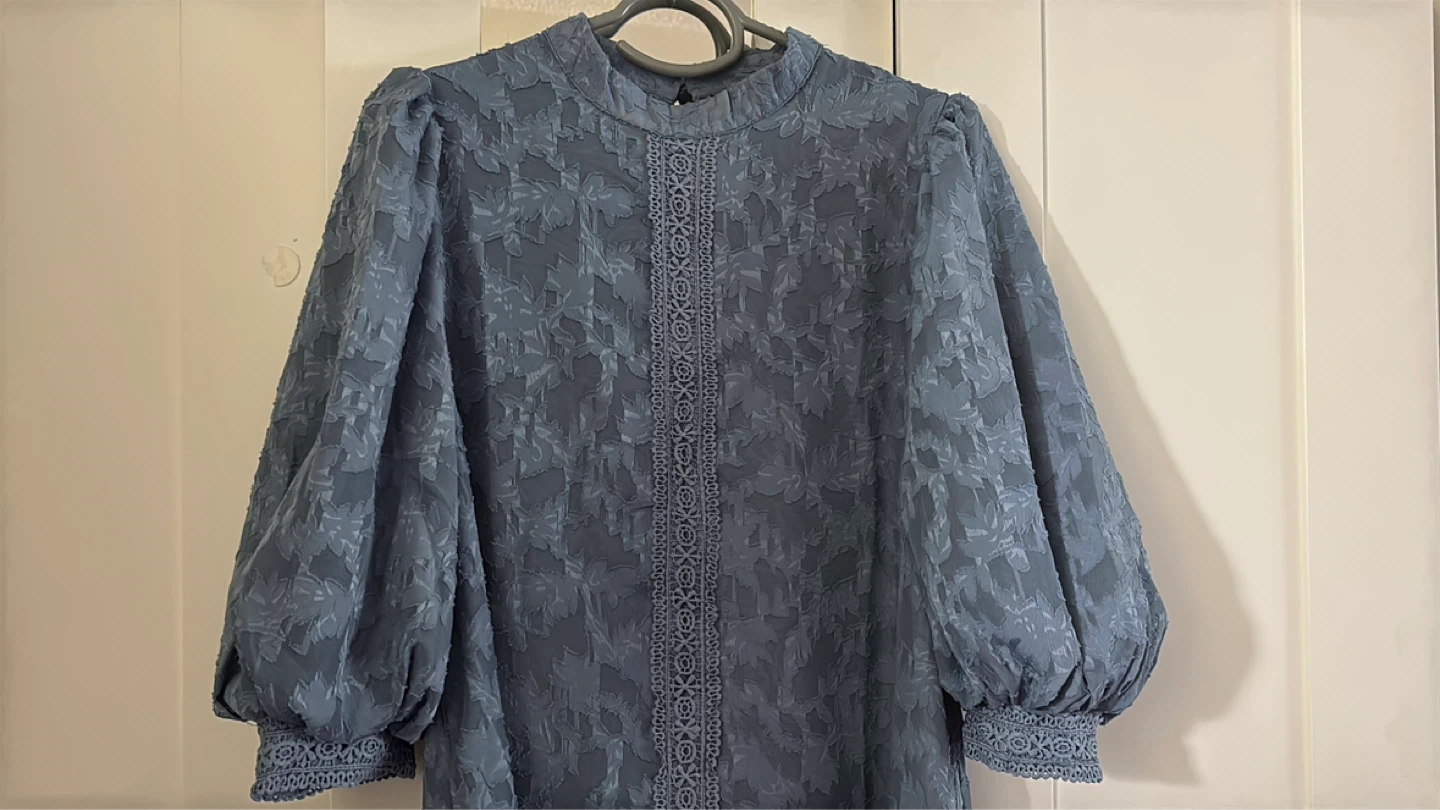 Blue Lace Trimmed Puff Sleeve Dress - photo 2