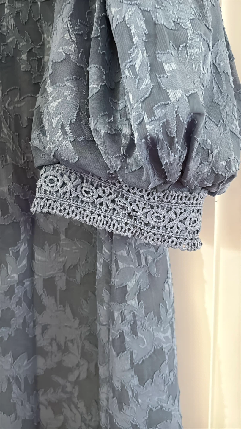 Blue Lace Trimmed Puff Sleeve Dress - photo 4