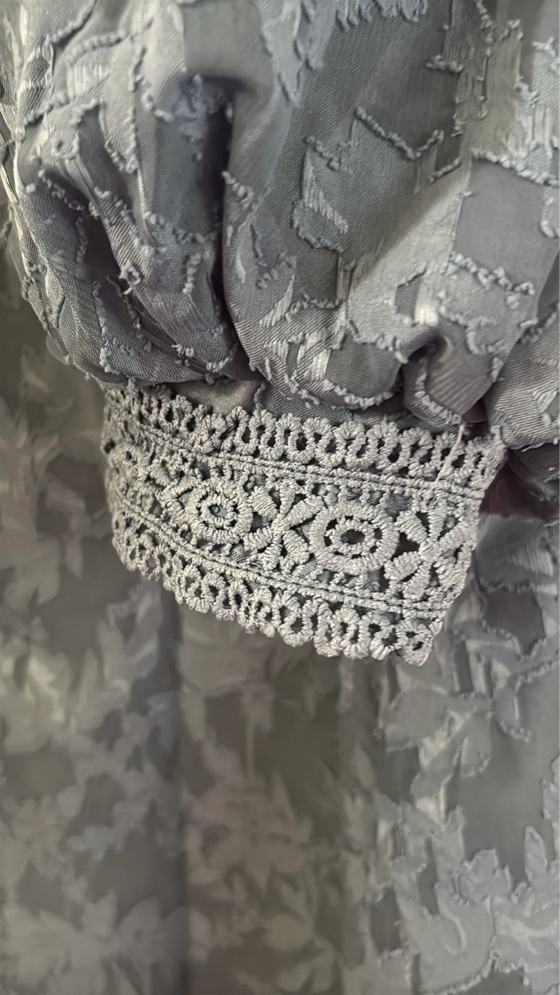 Blue Lace Trimmed Puff Sleeve Dress - photo 5