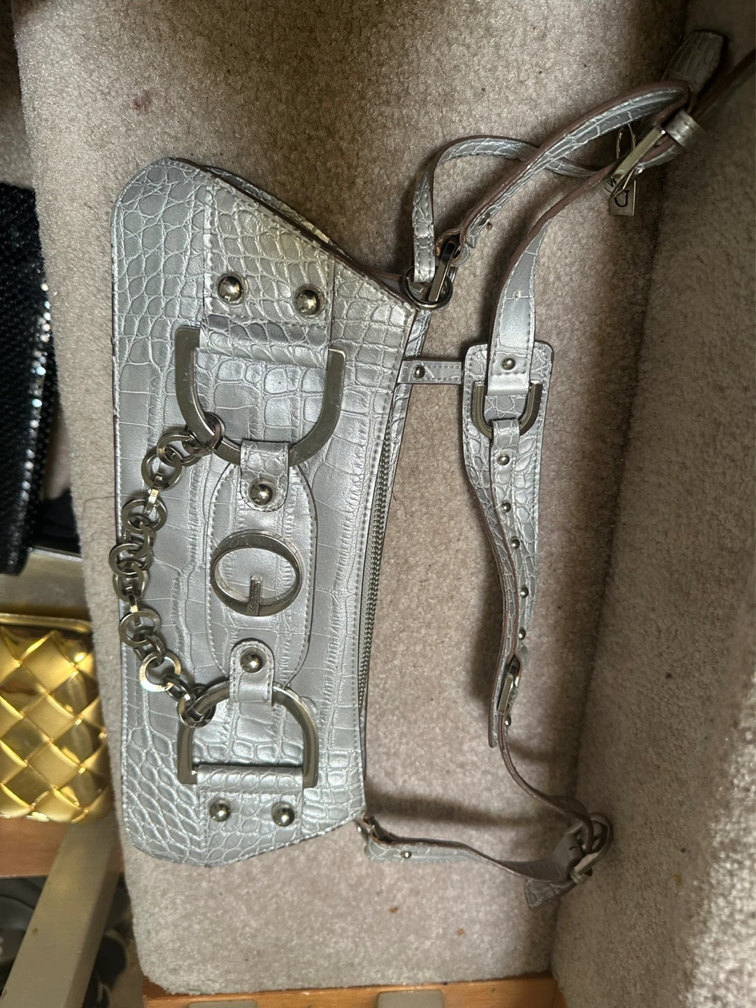 Silver Embossed Shoulder Bag