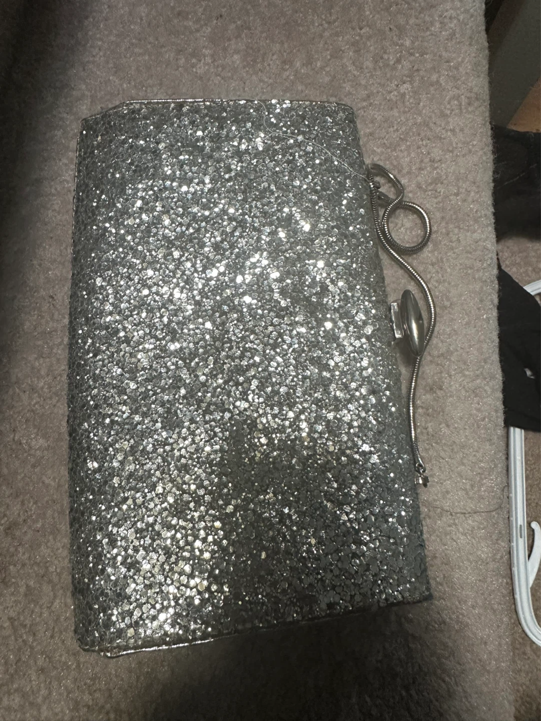 Sparkly Silver Clutch Purse with Chain Strap