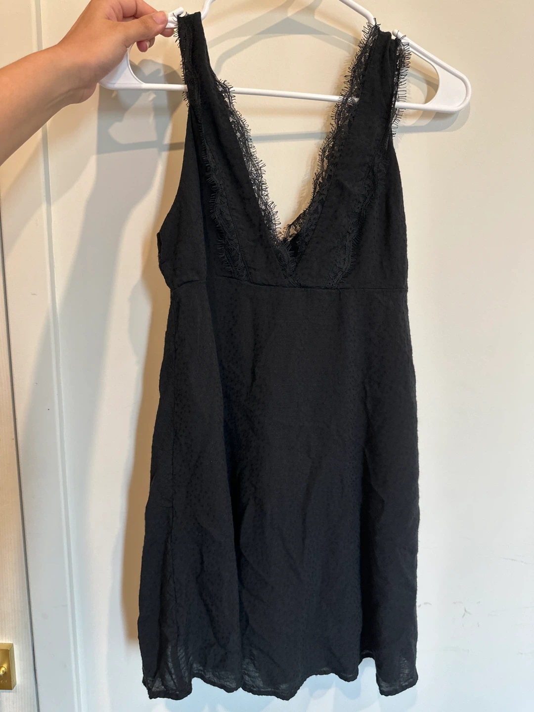 Black Lace Trim Mini Dress