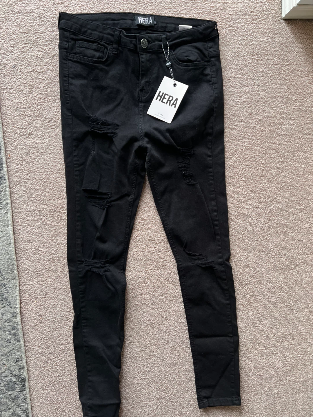 HERA London Spray On Ripped & Repaired Black Jeans Size 30R