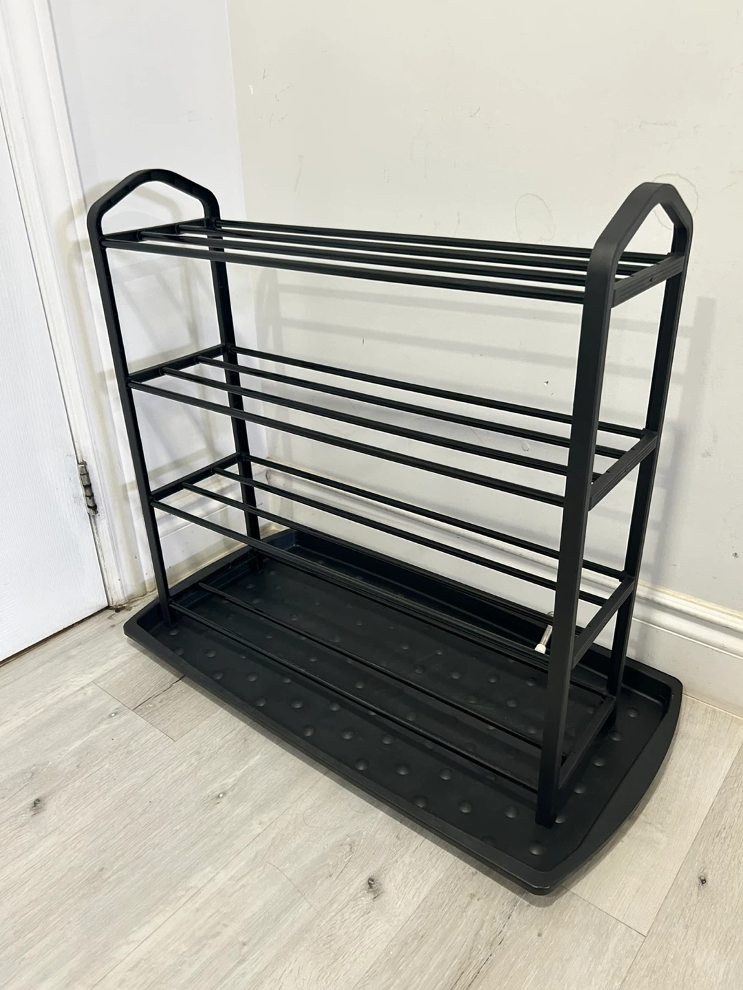 Black 4-Tier Shoe Rack with Drip Tray