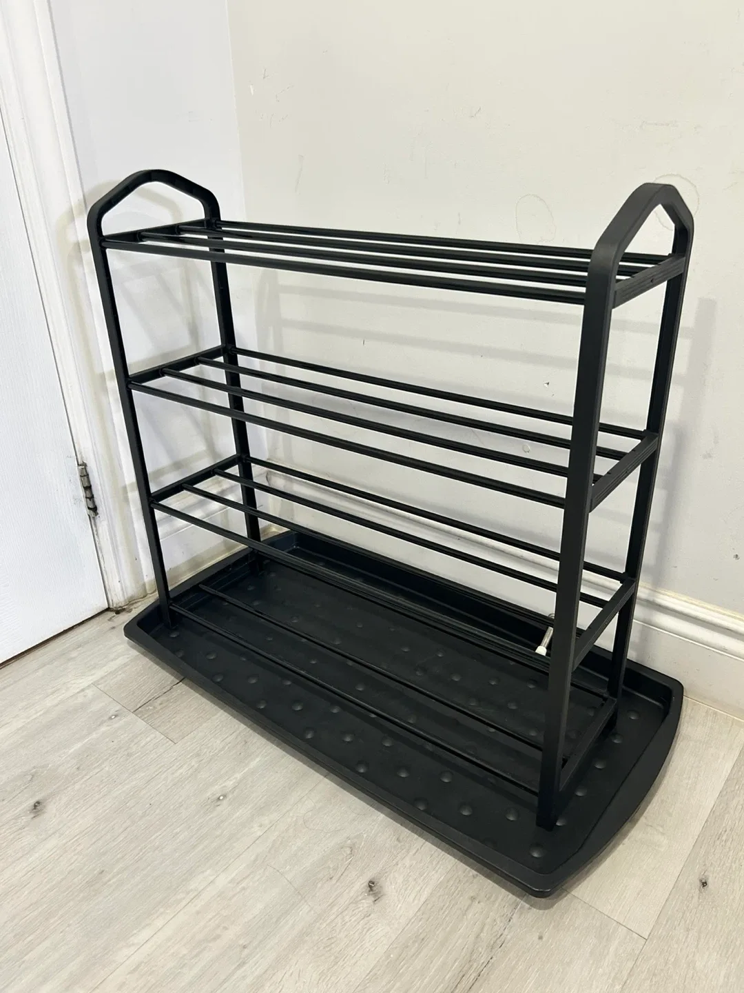 Black 4-Tier Shoe Rack with Drip Tray