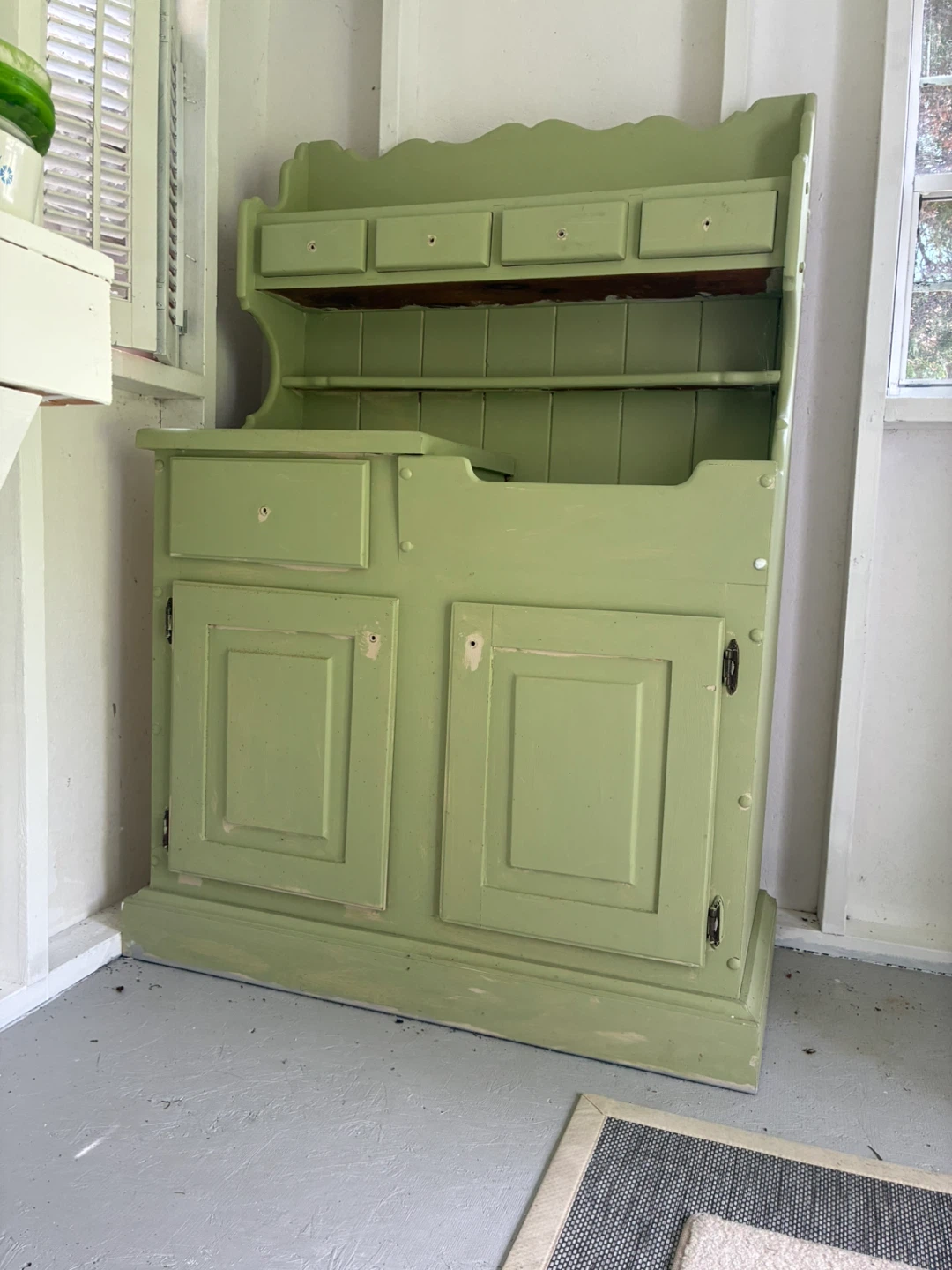 Light Green Kitchen ‘dry sink’ Hutch Cabinet
