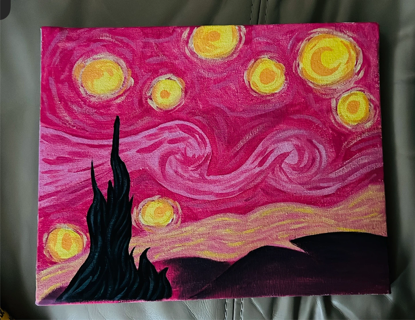 Pink Starry Night Inspired Painting