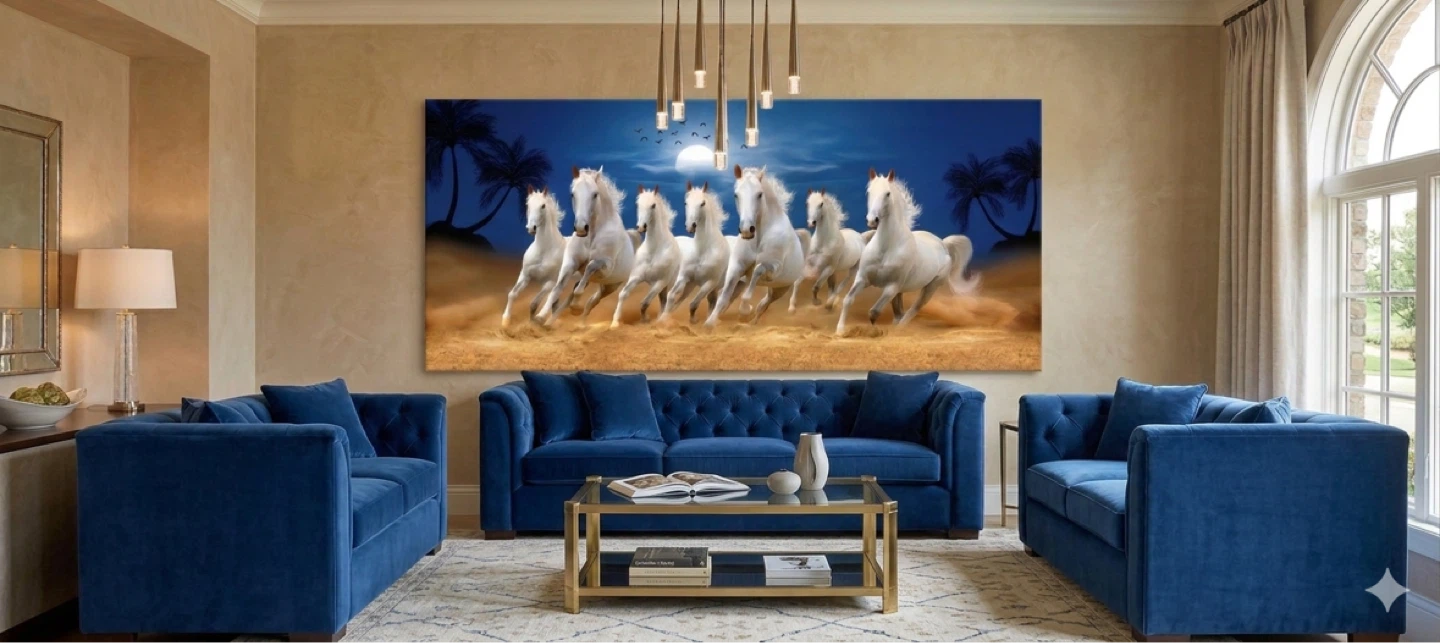 Large Wall Art Canvas - White Horses Running