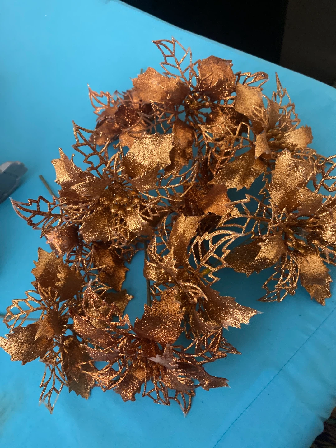 Glittery Gold Poinsettia Artificial Flowers Christmas Decor