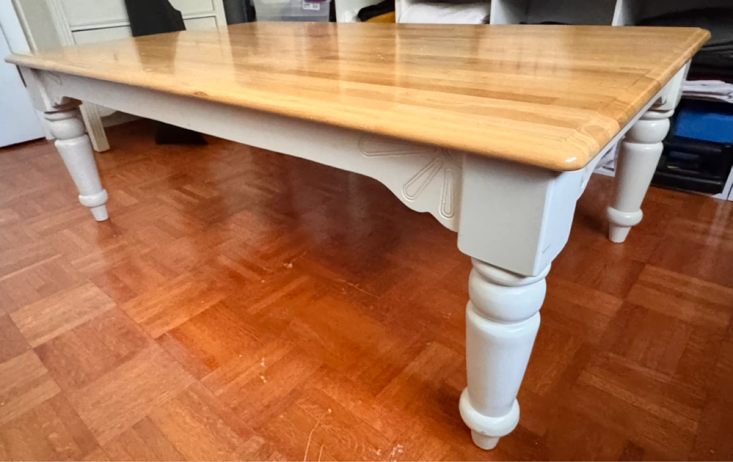 Wooden Coffee Table with White Base