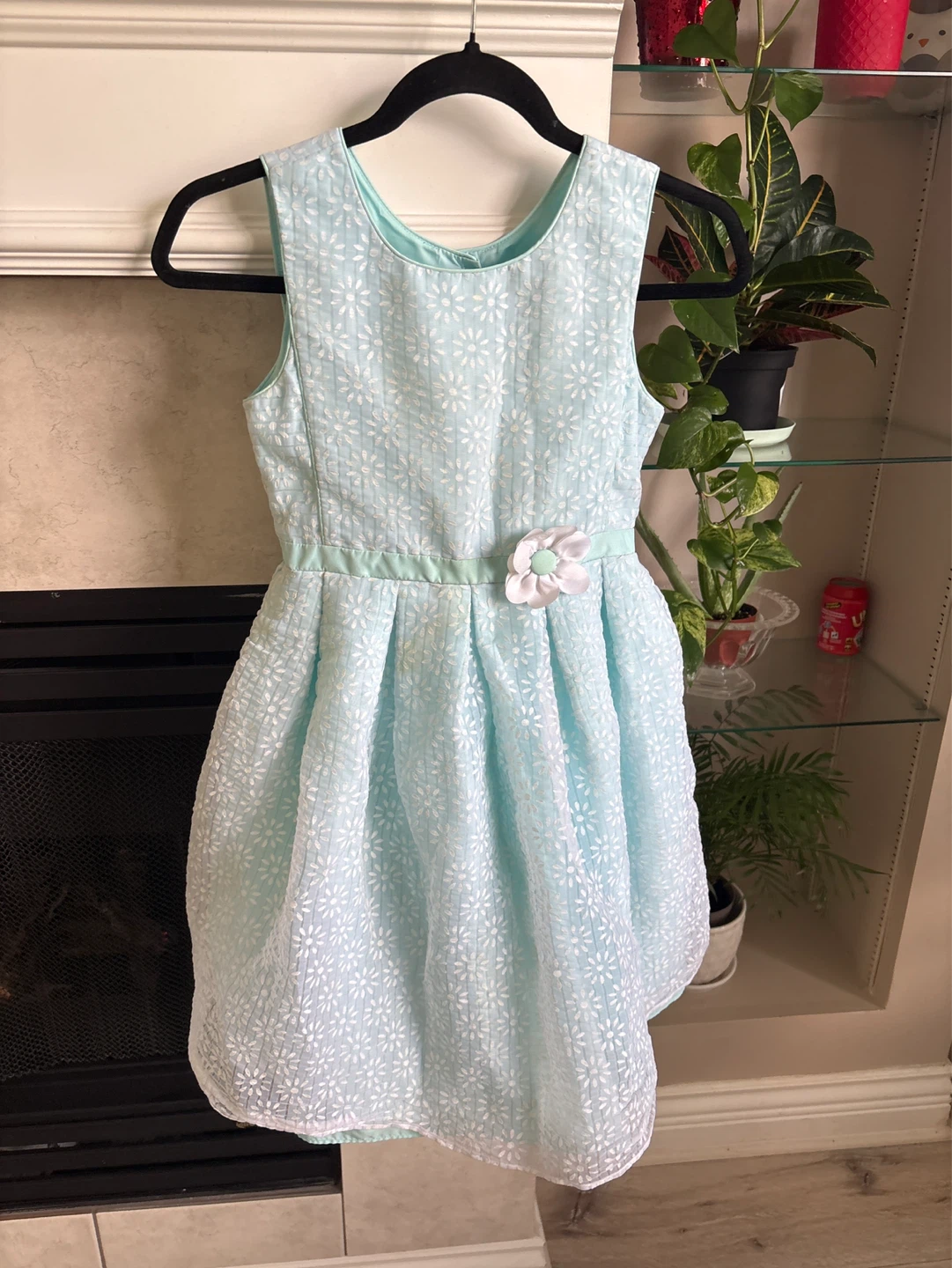 Light Blue Floral Dress with Flower Accent