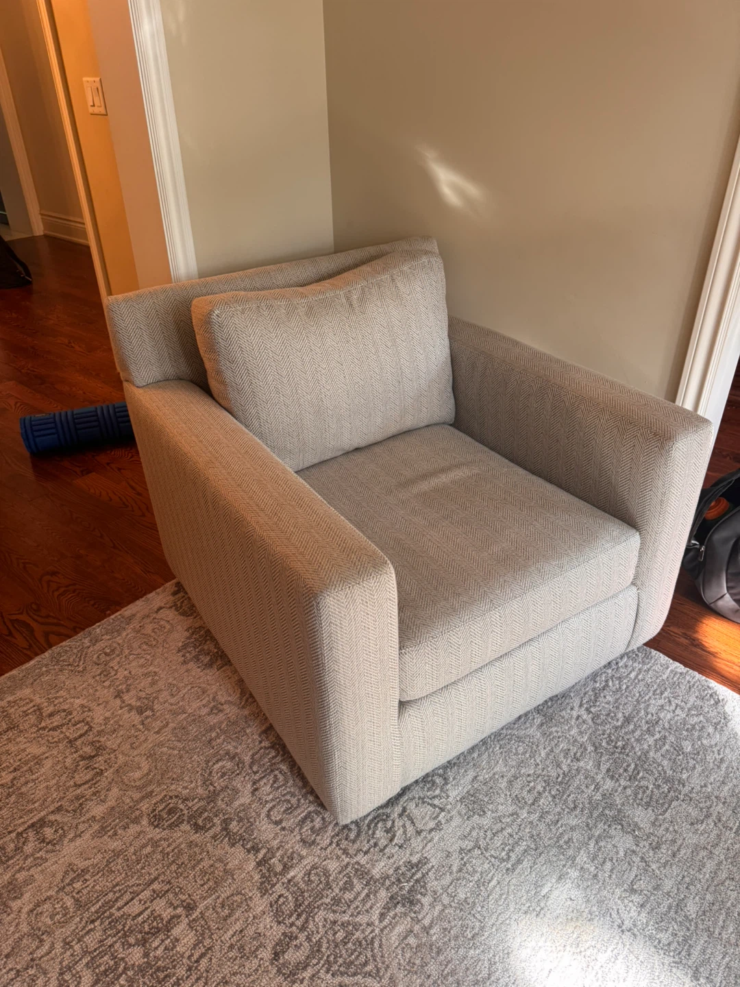 Pottery Barn Large Custom Herringbone Swivel Arm Chairs (2)