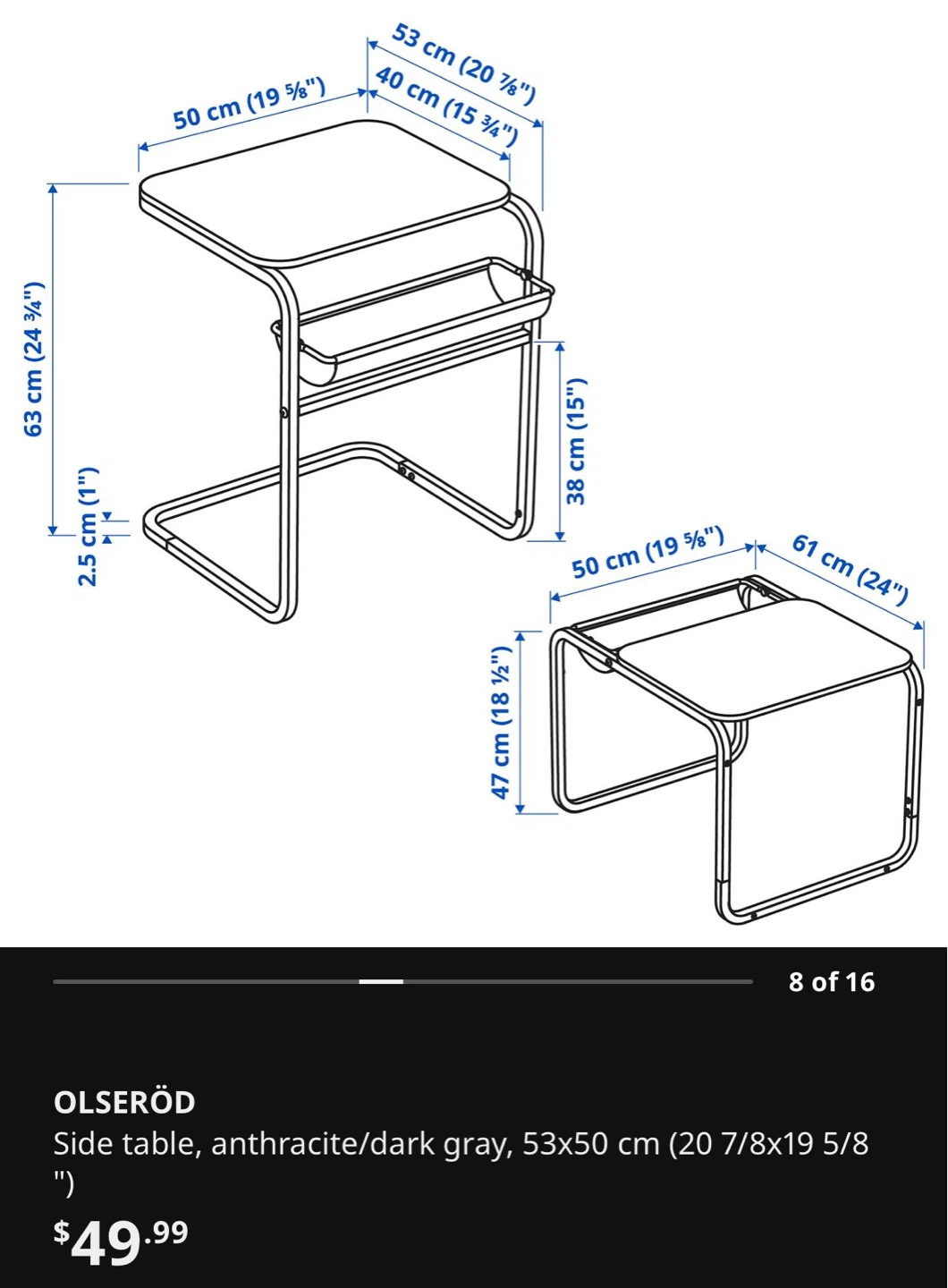 IKEA OLSERÖD Side Table - Anthracite/Dark Gray - photo 2