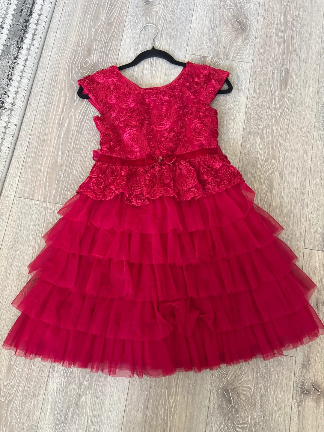 Girls' Red Rose Lace Tulle Dress