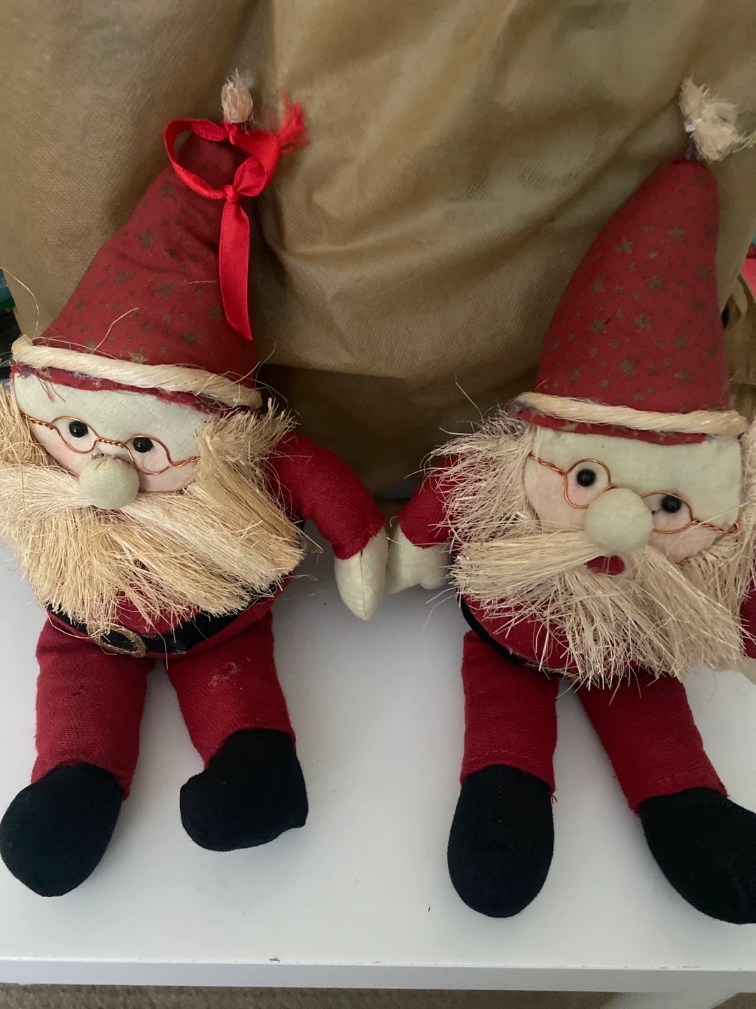 Pair of Stuffed Santa Claus Decorations