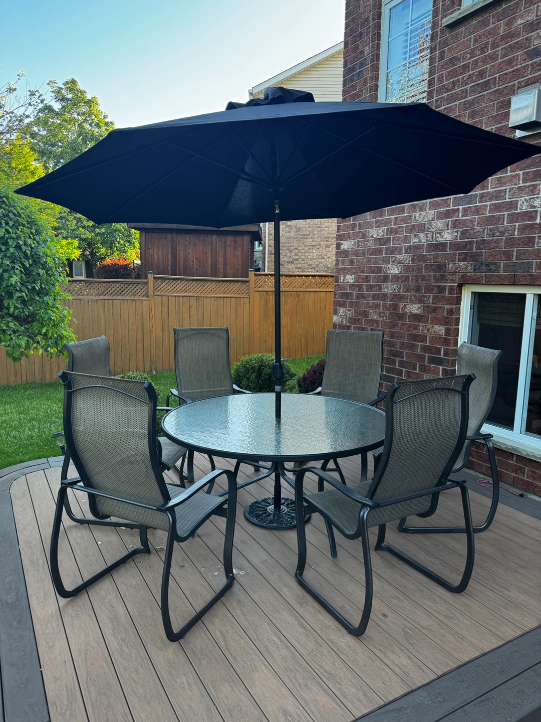 Outdoor Patio Dining Set  - 6 chairs table, umbrella + base - photo 2