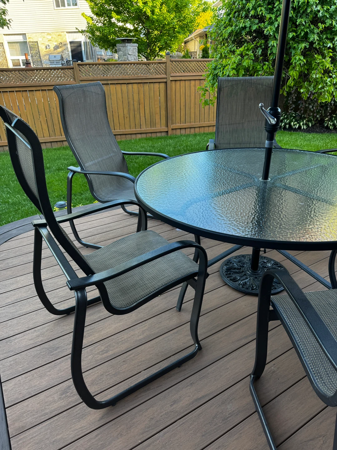 Outdoor Patio Dining Set  - 6 chairs table, umbrella + base - photo 4