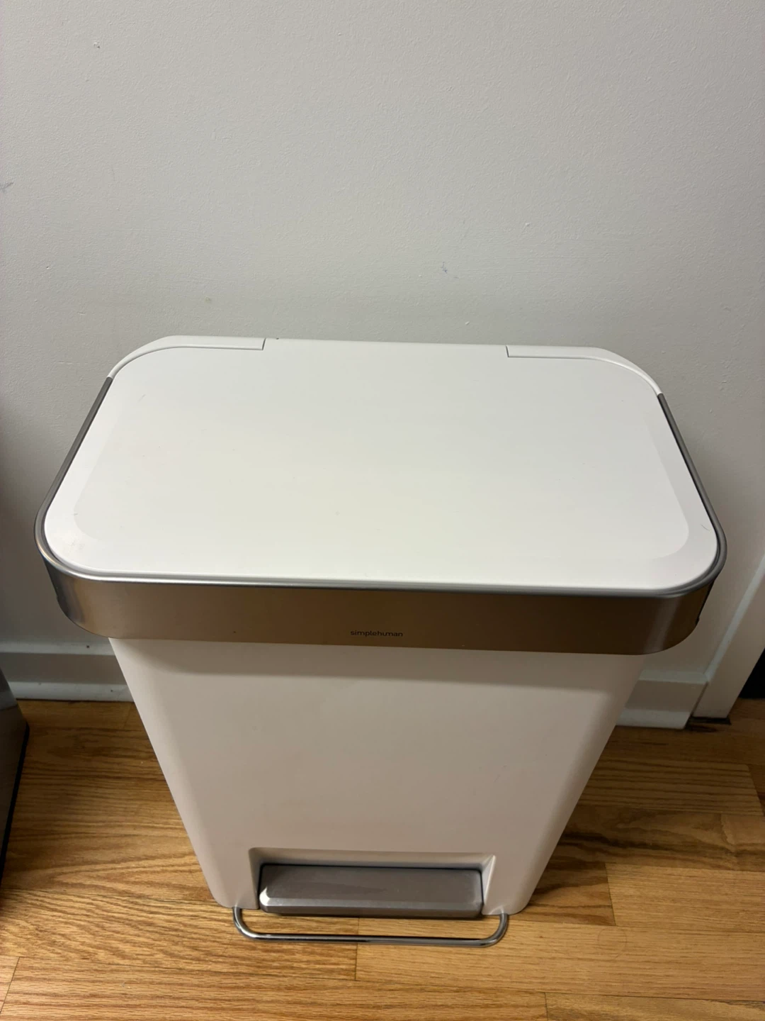 Simplehuman 45L White Stainless Steel Step Trash Can