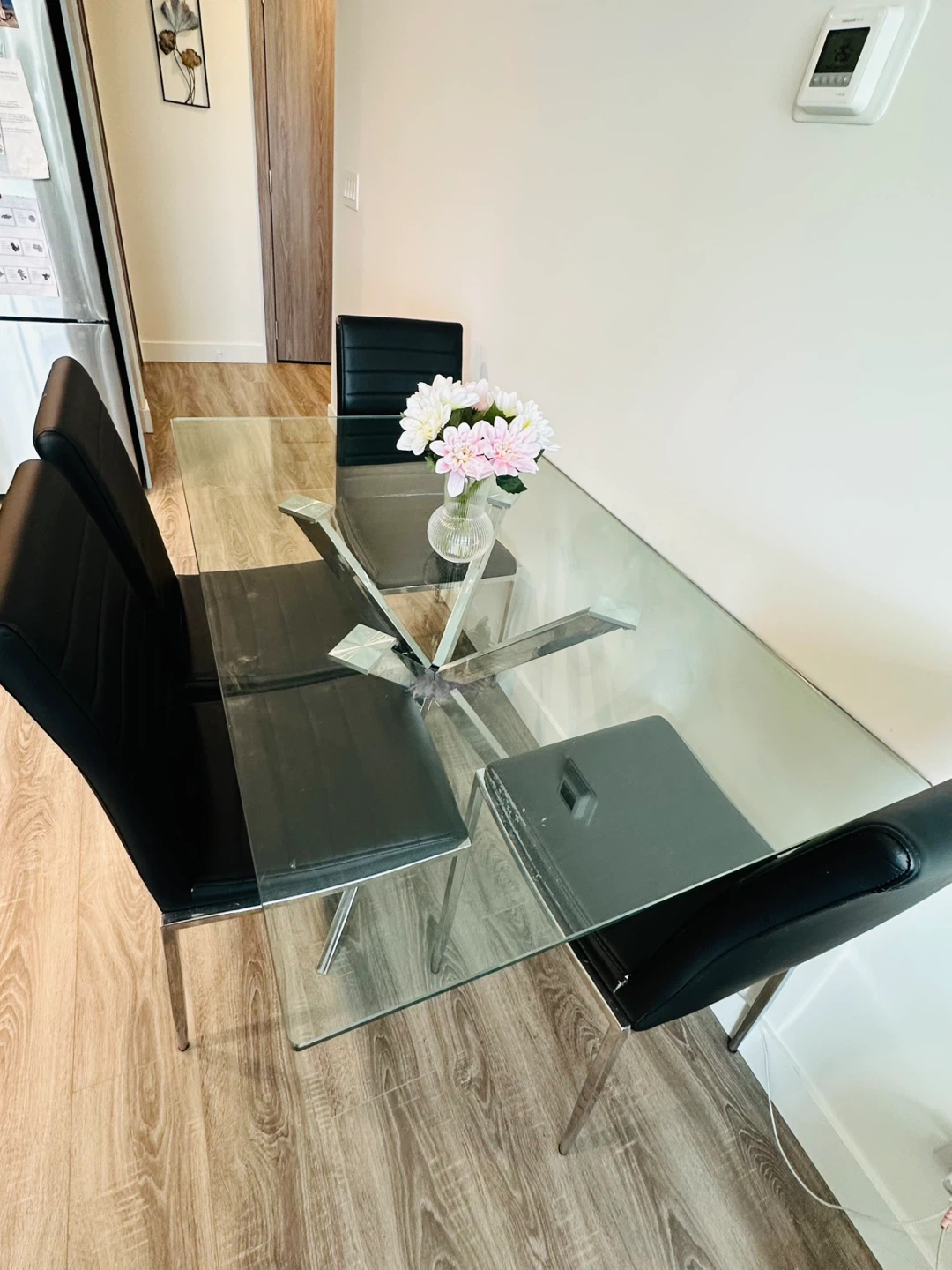 Glass Dining Table with 4 Black Chairs - photo 2