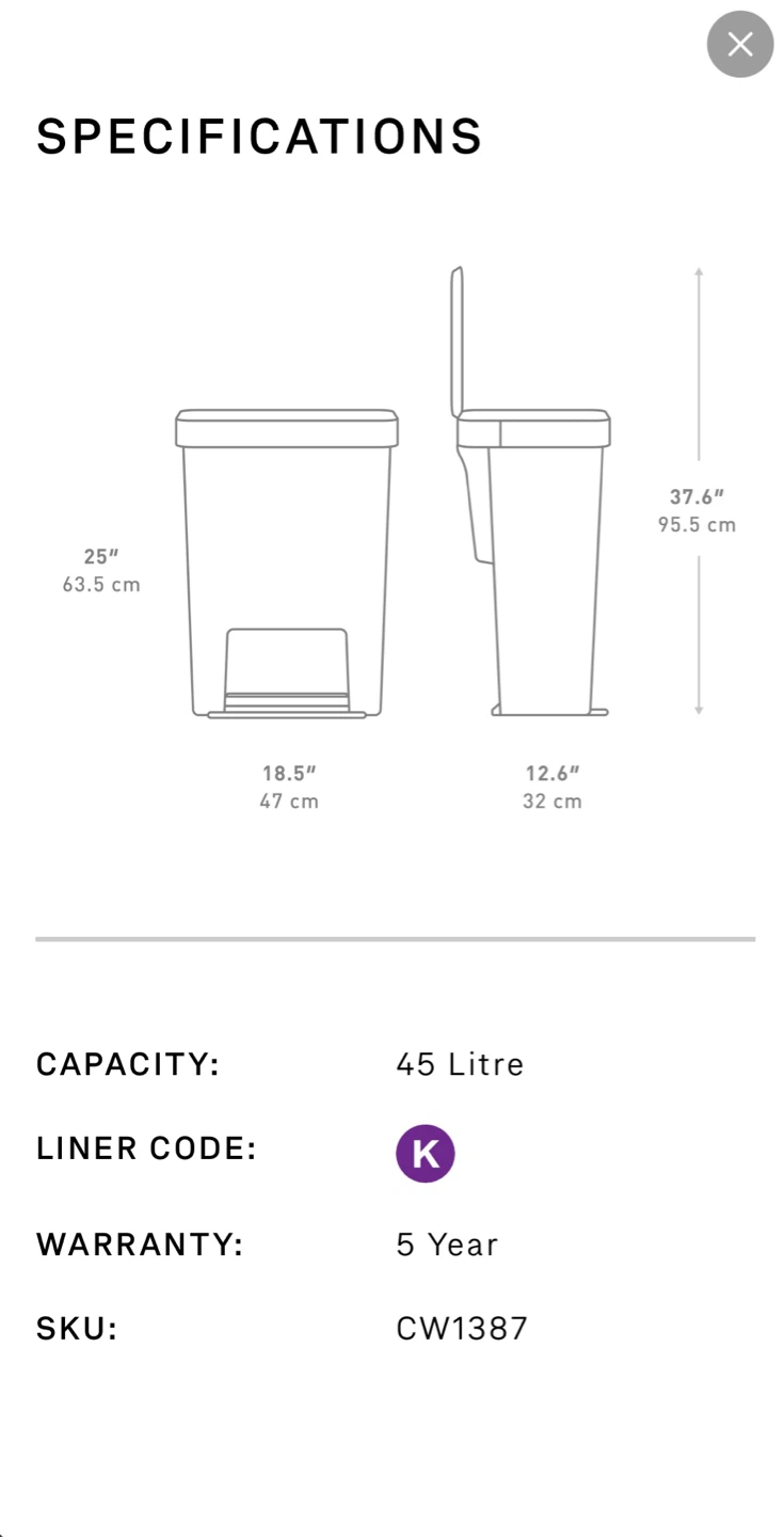 Simplehuman 45L White Stainless Steel Step Trash Can - photo 4
