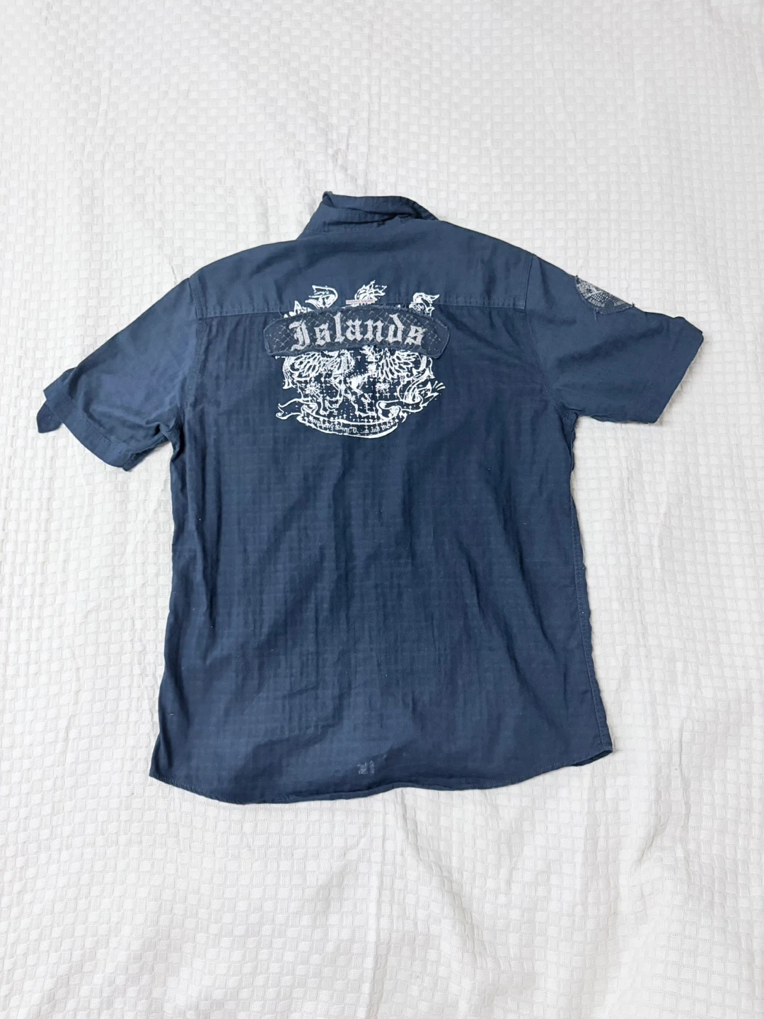 Navy blue button up shirt with embroidered details - photo 2