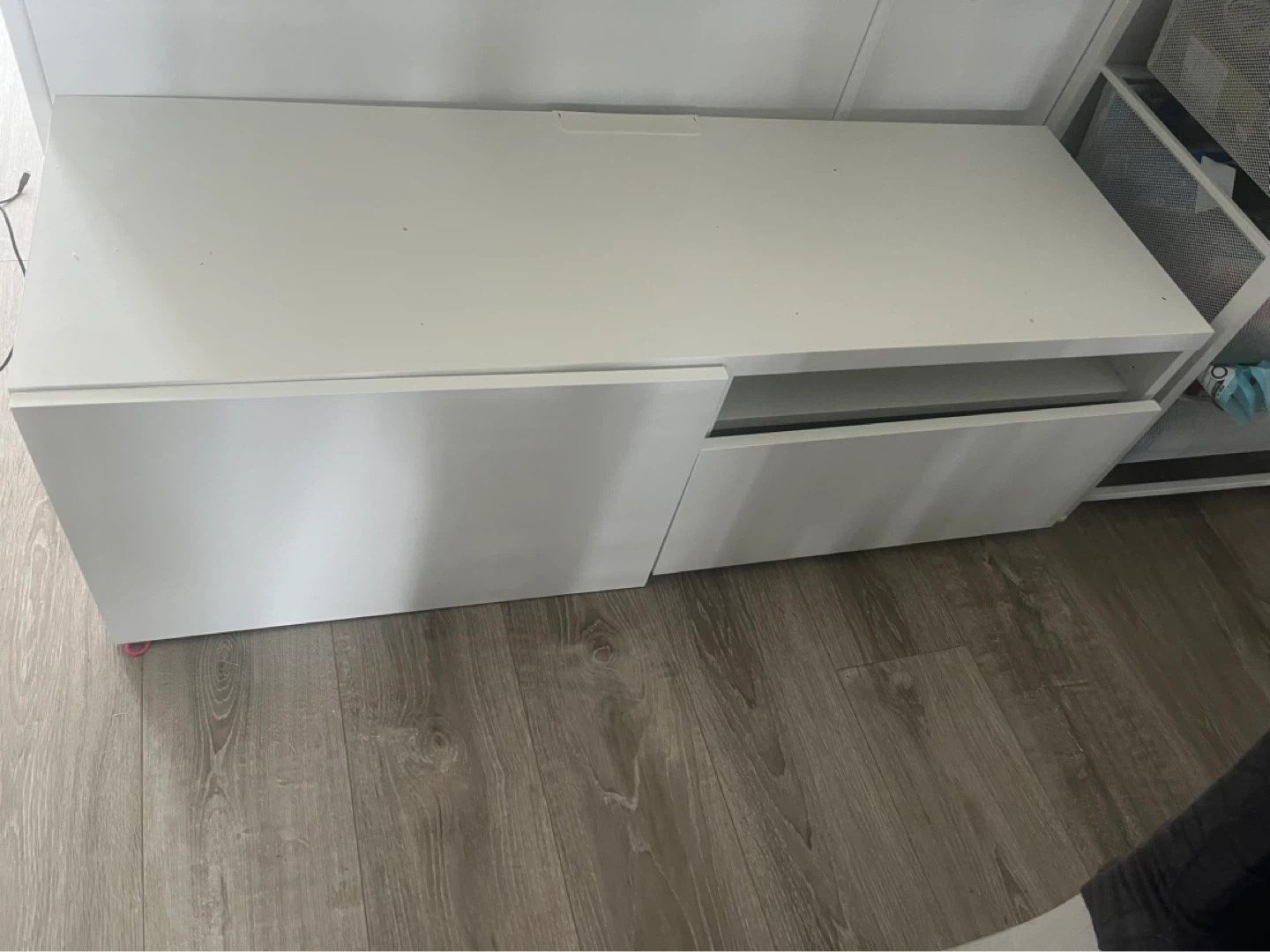 (2 units available)White Media Console with Drawer and Cabinet