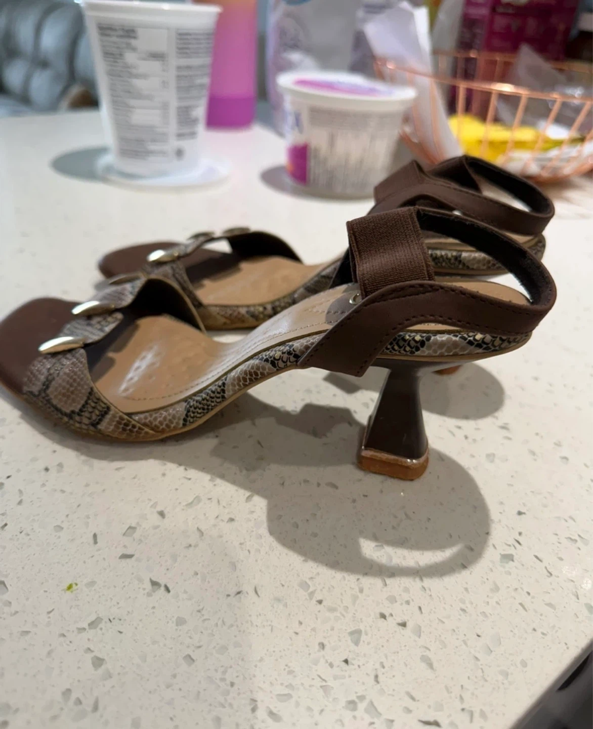 Brown Snake Print Block Heel Sandals size 6/5 - photo 2