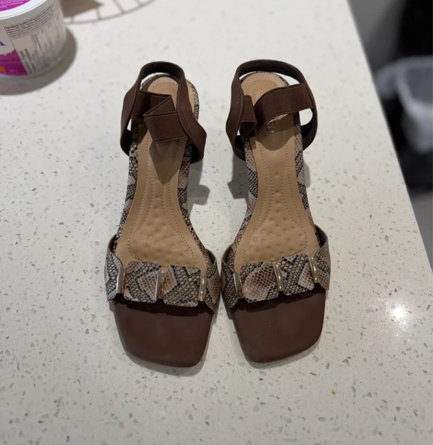 Brown Snake Print Block Heel Sandals size 6/5 - photo 3