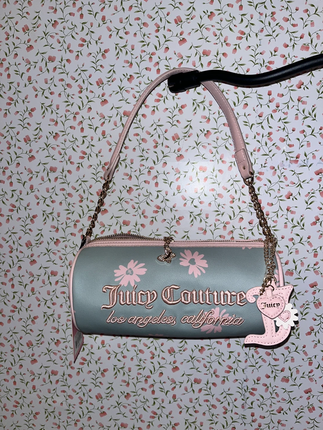 Juicy Couture Floral Cylinder Shoulder Bag Blue Pink