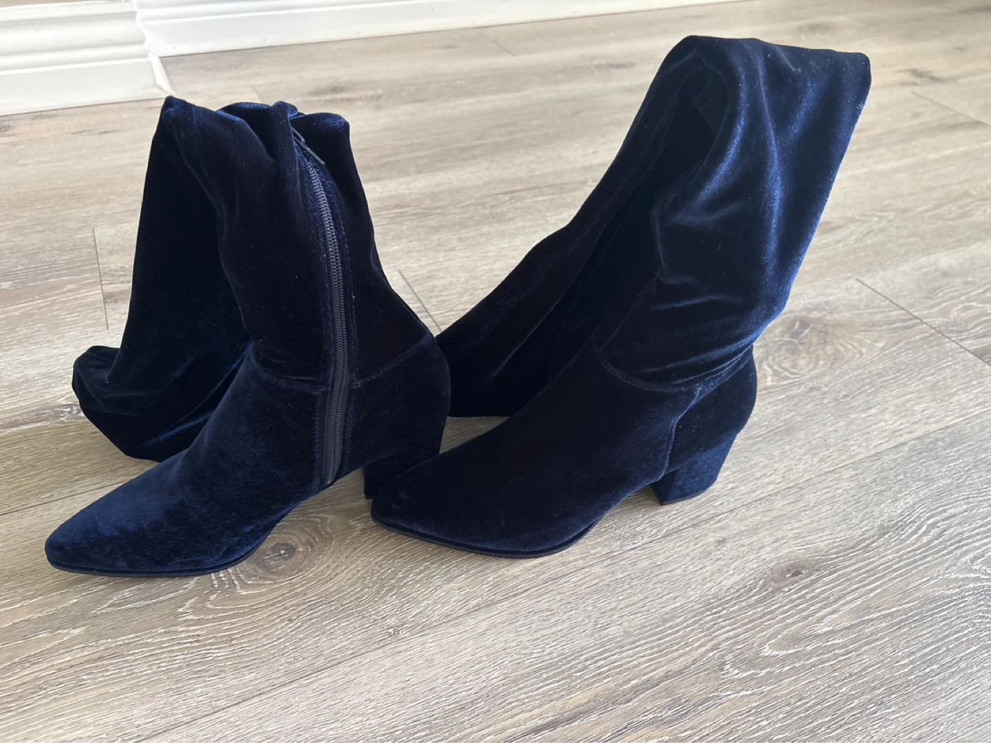 Navy Blue Velvet Over-the-Knee Boots - photo 2